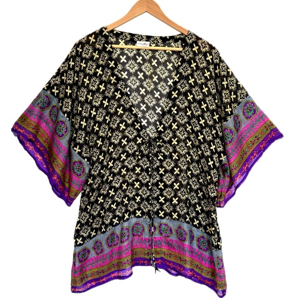Natural Life Colorful Geometric Print Kimono Top Swim Beach Cover Up One Size - Picture 2 of 13